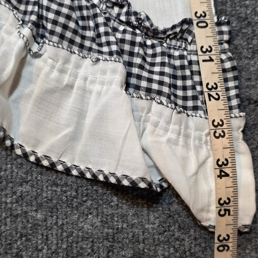 Set Black White Check Cotton Ruffled Swag Valance Gingham Farmhouse Vtg Curtain